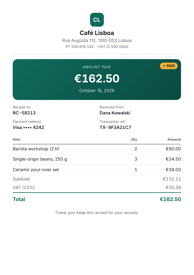 Receipt sample